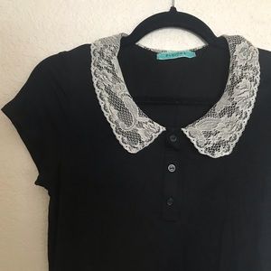 Black Top with Lace Collar Detail RBG